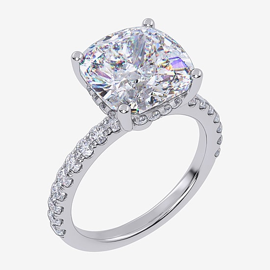 Womens 5 1/2 CT. T.W. Lab Grown White Diamond 14K Gold Cushion Side Stone Engagement Ring