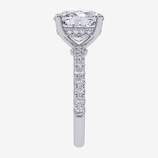 Womens 5 1/2 CT. T.W. Lab Grown White Diamond 14K Gold Cushion Side Stone Engagement Ring