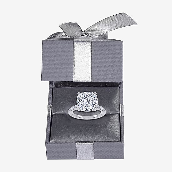 Womens 5 1/2 CT. T.W. Lab Grown White Diamond 14K Gold Cushion Side Stone Engagement Ring