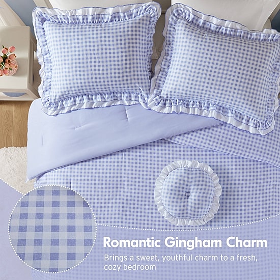 Intelligent Design Iris Gingham Double Ruffle 4-pc. Comforter Set with Throw Pillow
