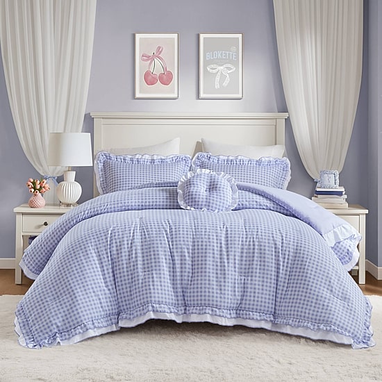 Intelligent Design Iris Gingham Double Ruffle 4-pc. Comforter Set with Throw Pillow