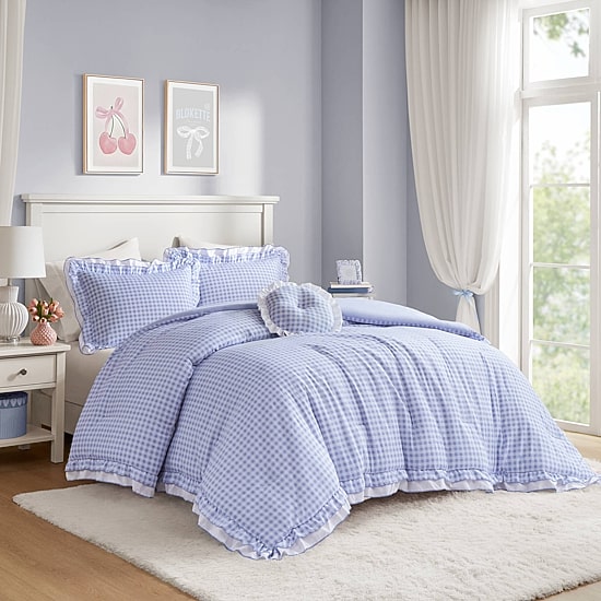 Intelligent Design Iris Gingham Double Ruffle 4-pc. Comforter Set with Throw Pillow