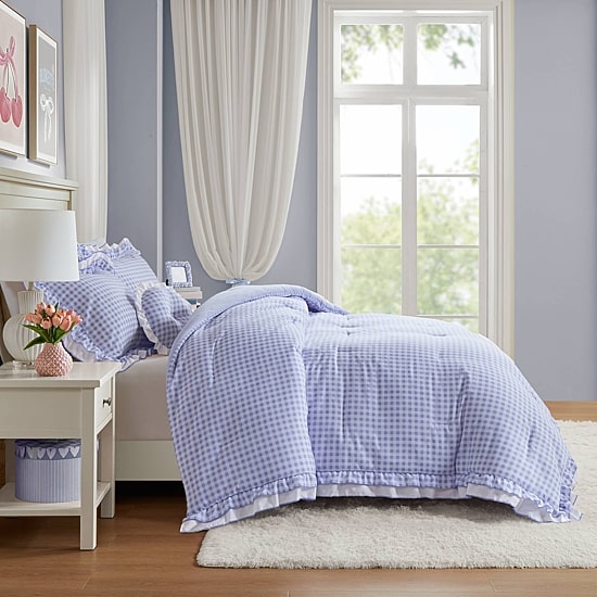 Intelligent Design Iris Gingham Double Ruffle 4-pc. Comforter Set with Throw Pillow
