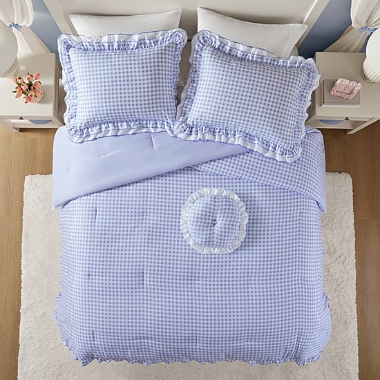 Intelligent Design Iris Gingham Double Ruffle 4-pc. Comforter Set with Throw Pillow