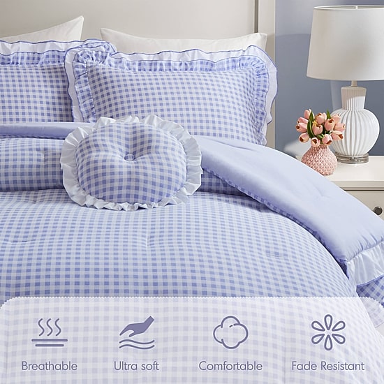 Intelligent Design Iris Gingham Double Ruffle 4-pc. Comforter Set with Throw Pillow