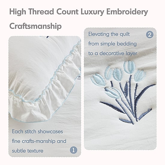 Intelligent Design Arya Floral Embroidered Ruffle Easy Care Quilt Set