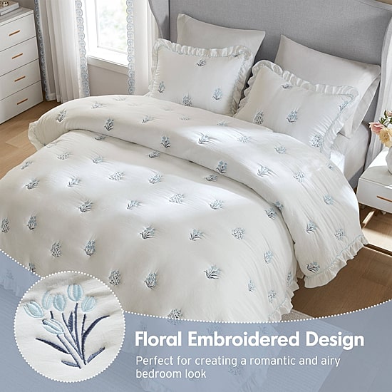 Intelligent Design Arya Floral Embroidered Ruffle Easy Care Quilt Set
