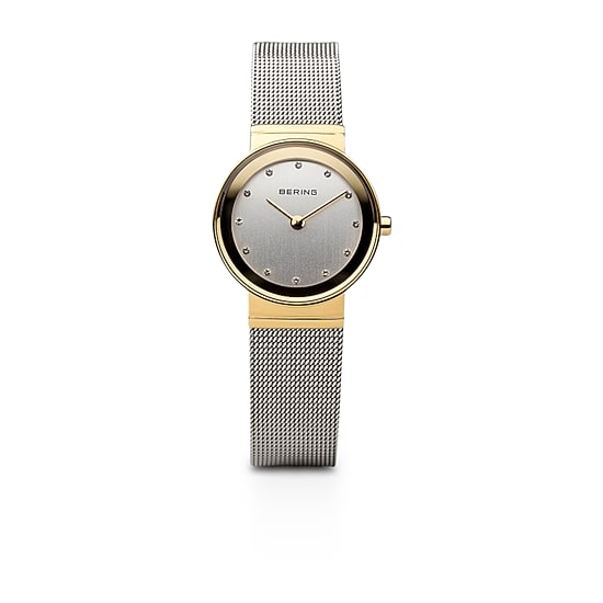 Bering Classic Womens Crystal Accent Two Tone Mesh Bracelet Watch-10126-001