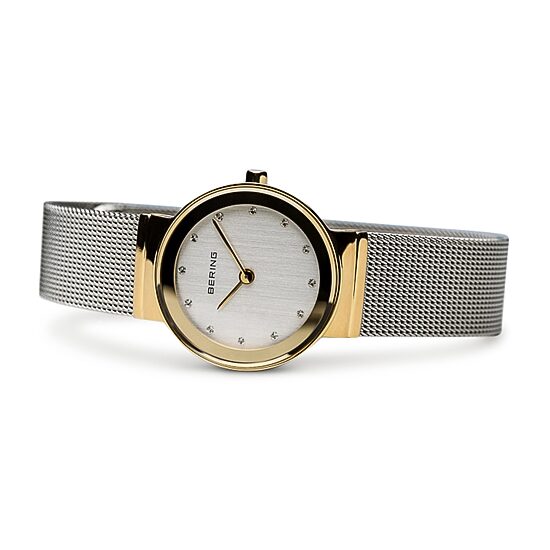 Bering Classic Womens Crystal Accent Two Tone Mesh Bracelet Watch-10126-001