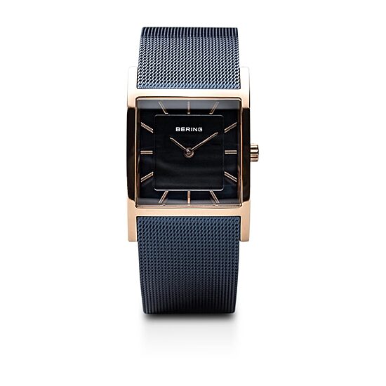 Bering Classic Womens Tank Blue Mesh Bracelet Watch-10426-367-S