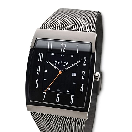 Bering Solar Mens Gray Stainless Steel Bracelet Watch 16433-377