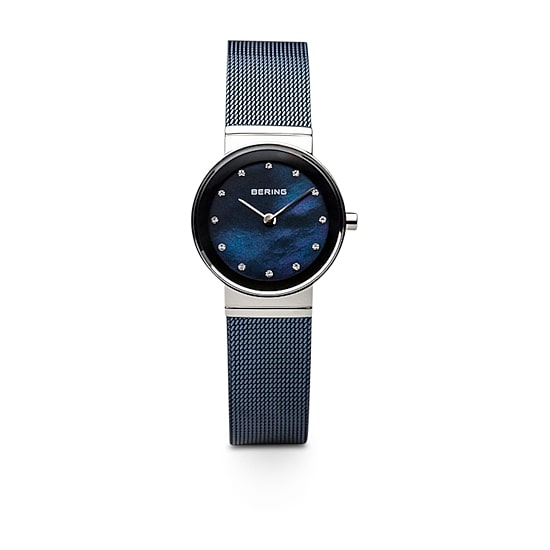 Bering Classic Womens Crystal Accent Blue Mesh Bracelet Watch-10126-307