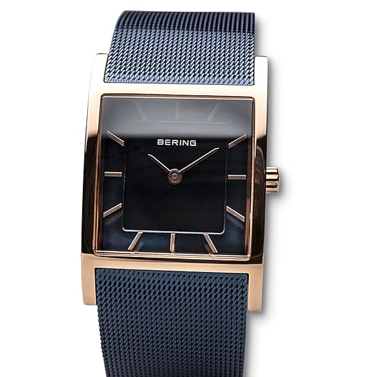 Bering Classic Womens Tank Blue Mesh Bracelet Watch-10426-367-S
