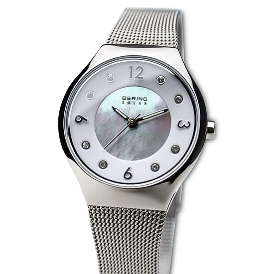 Bering Solar Womens Silver Tone Mesh Bracelet Watch-14427-004
