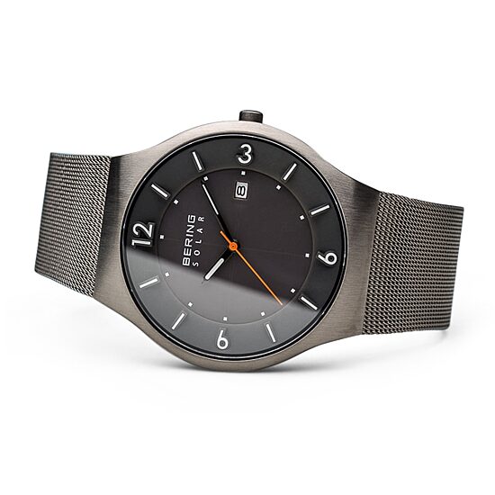 Bering Solar Mens Gray Mesh Bracelet Watch-14440-077