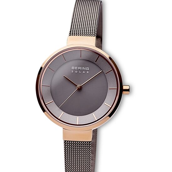 Bering Slim Solar Womens Two Tone Stainless Steel Bracelet Watch 14631-369