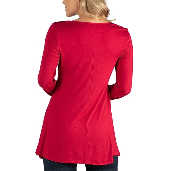 24/7 Comfort Apparel Long Sleeve Solid Swing Flare Tunic Top