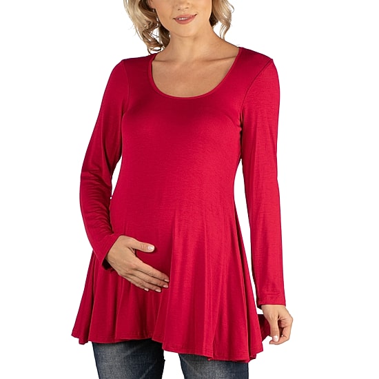 24/7 Comfort Apparel Long Sleeve Solid Swing Flare Tunic Top