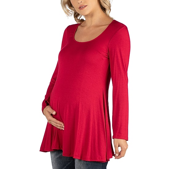 24/7 Comfort Apparel Long Sleeve Solid Swing Flare Tunic Top