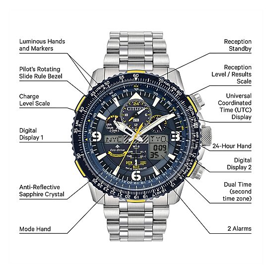 Citizen Promaster Skyhawk A-T Mens Silver Tone Stainless Steel Bracelet Watch Jy8078-52l