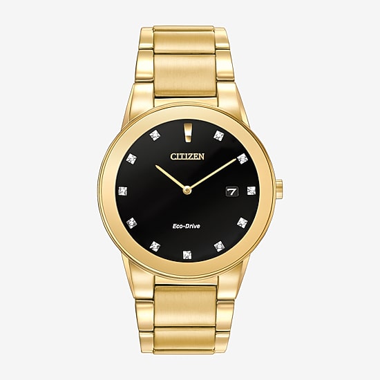 Citizen Axiom Mens Diamond Accent Gold Tone Stainless Steel Bracelet Watch Au1062-56g