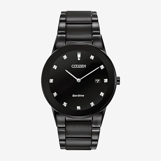 Citizen Axiom Mens Diamond Accent Black Stainless Steel Bracelet Watch Au1065-58g