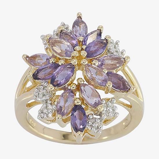 14K Gold over Silver Lab-Created Gemstone Flower Ring