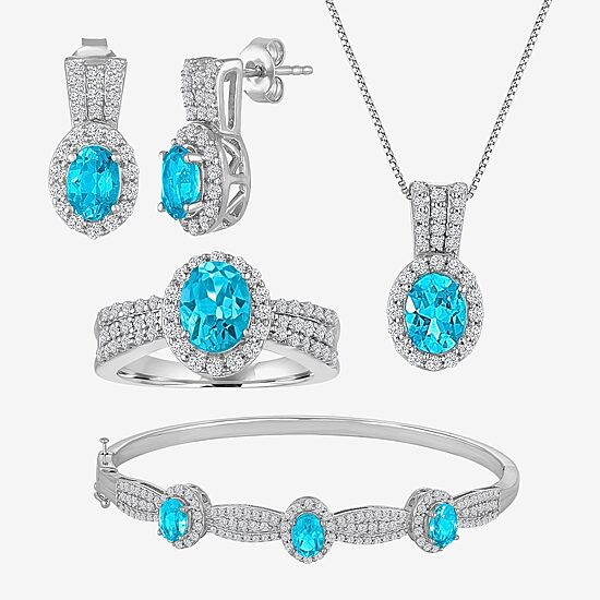 Womens Genuine Blue Topaz Pure Silver Over Brass 4-pc. Jewelry Set