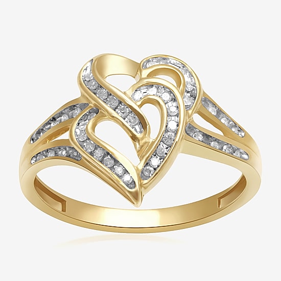 1/8 CT. T. W. Diamond 10K Yellow or Rose Gold Double-Heart Ring