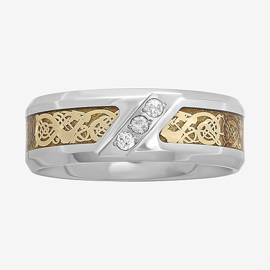 Mens 1/10 CT.T.W. Natural Diamond Tribal Inlay Wedding Band