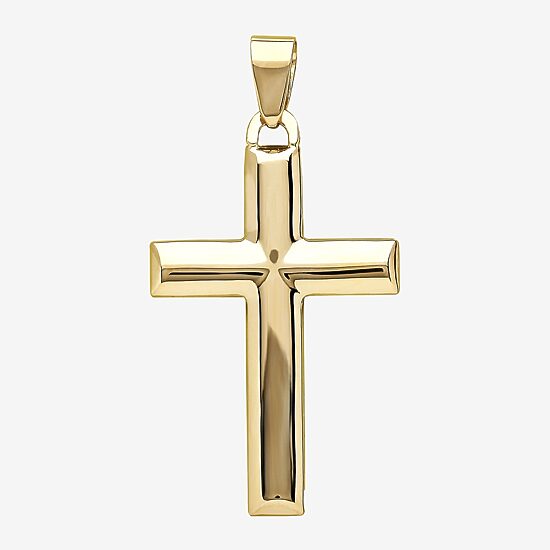 14K Yellow Gold High-Polish Hollow Cross Charm