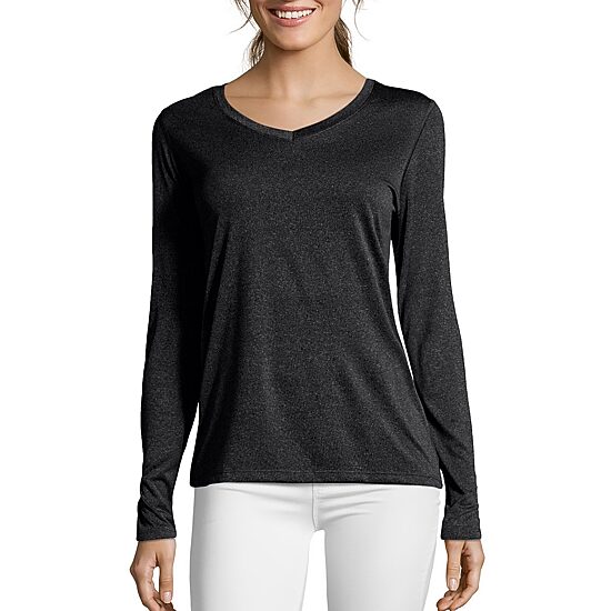 Hanes Cool-DRI Women's V-Neck Performance Long-Sleeve T-Shirt