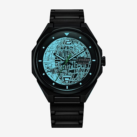 Citizen Death Star Star Wars Mens Black Stainless Steel Bracelet Watch Bj6539-50w