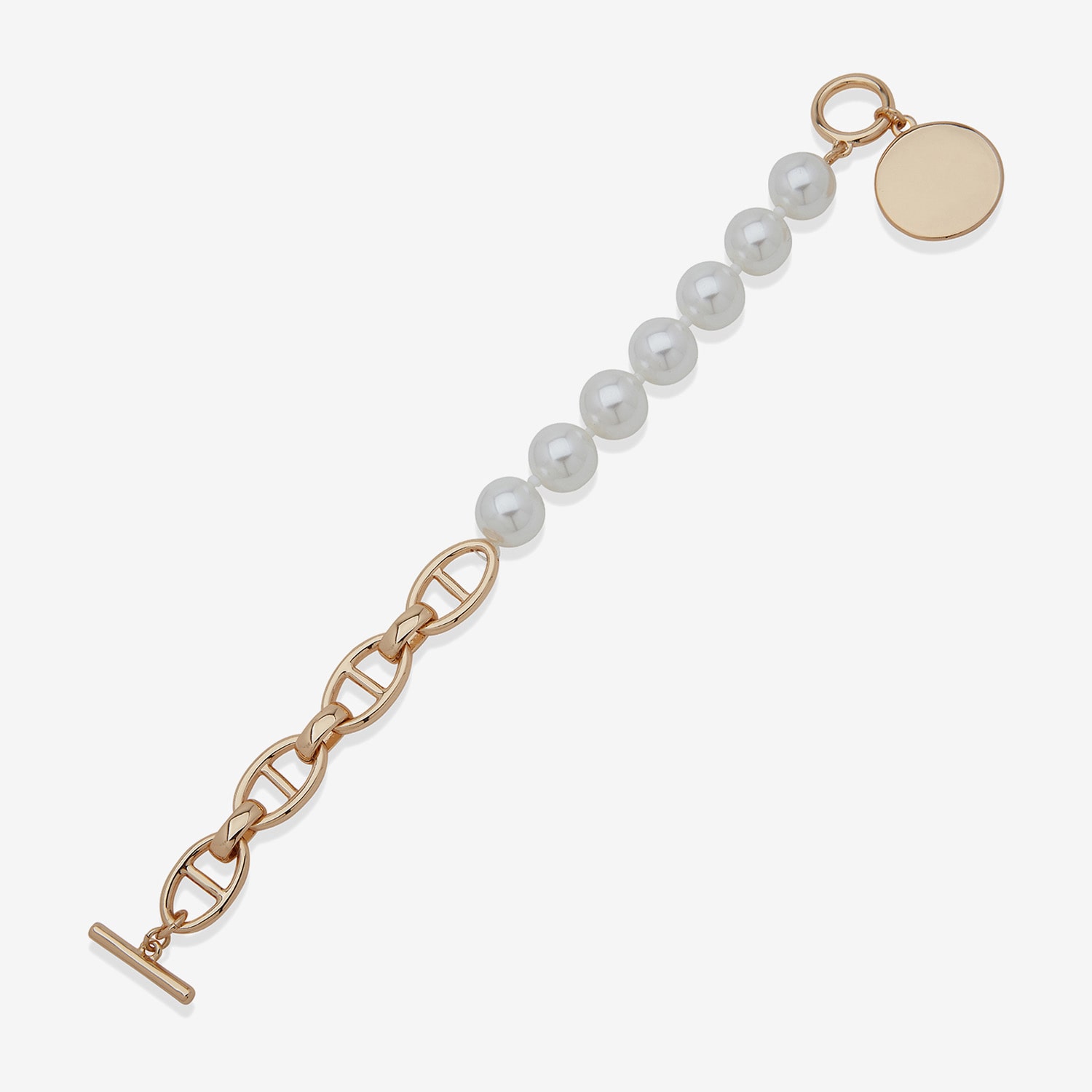 Worthington Gold Tone Half Beaded Toggle Womens 8 Inch Link Chain Bracelet