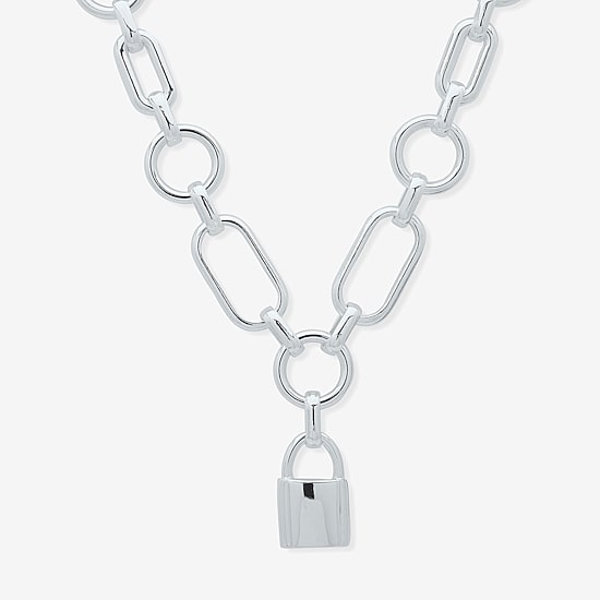 Worthington Silver Tone Padlock Charm Womens 17 Inch Pendant Necklace