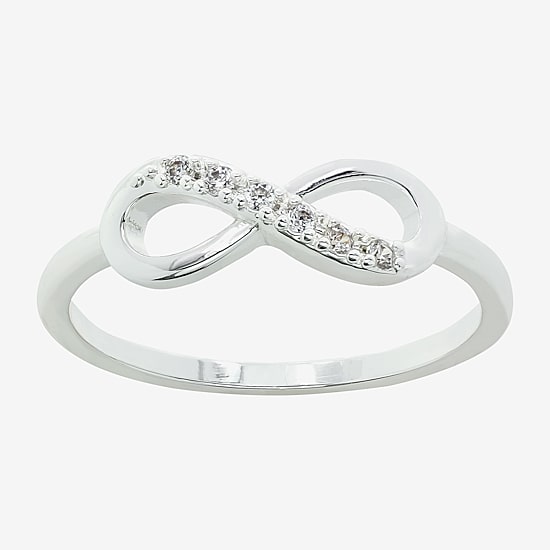 Sparkle Allure Delicate Stackable Womens Cubic Zirconia Pure Silver Over Brass Infinity Delicate Band