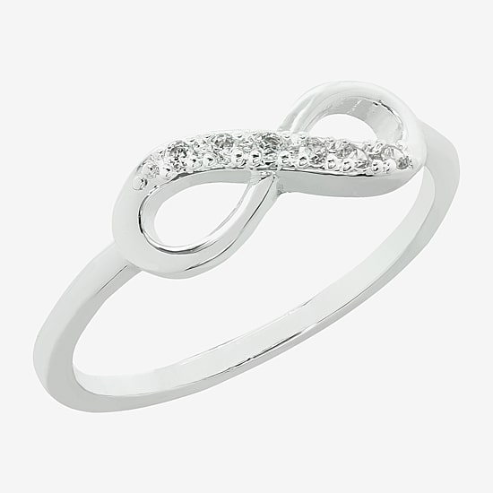 Sparkle Allure Delicate Stackable Womens Cubic Zirconia Pure Silver Over Brass Infinity Delicate Band