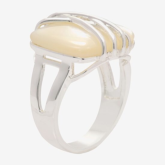 Sparkle Allure Wrapped Womens White Mother Of Pearl Pure Silver Over Brass Cocktail Ring