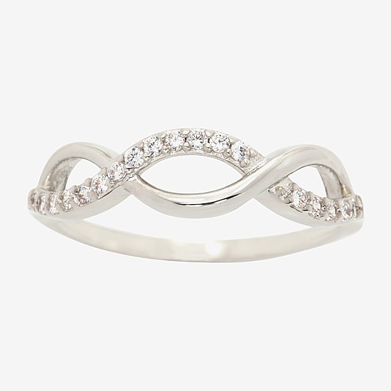 Sparkle Allure Crossover Wave Womens Cubic Zirconia Pure Silver Over Brass Crossover Band