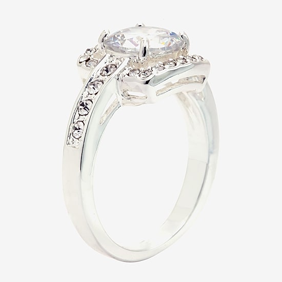 Sparkle Allure Womens Cubic Zirconia Pure Silver Over Brass Round Halo Engagement Ring