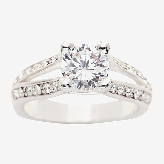 Sparkle Allure Split Shank Solitaire Womens Cubic Zirconia Pure Silver Over Brass Round Solitaire Engagement Ring