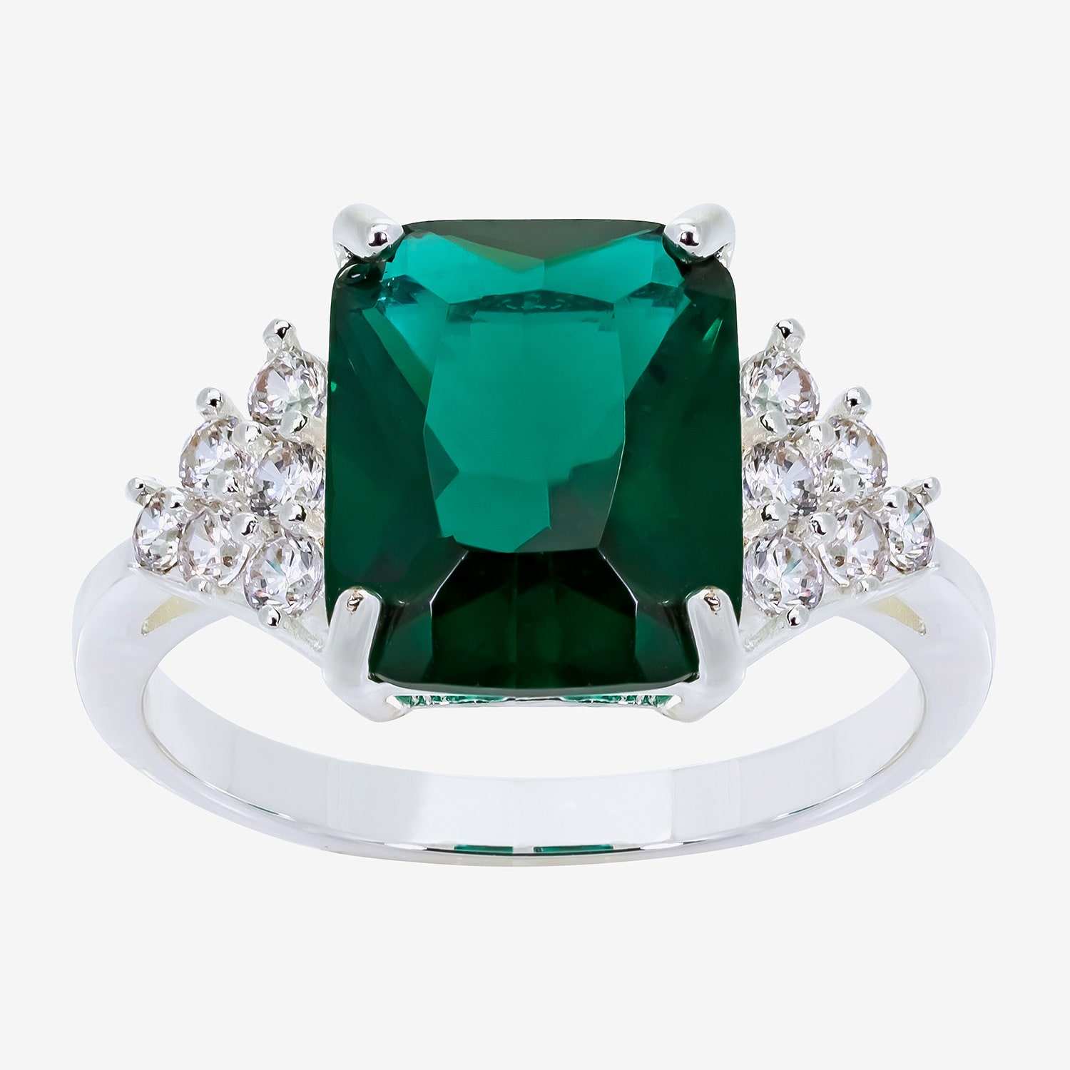 Sparkle Allure Womens Green Crystal Pure Silver Over Brass Side Stone Engagement Ring