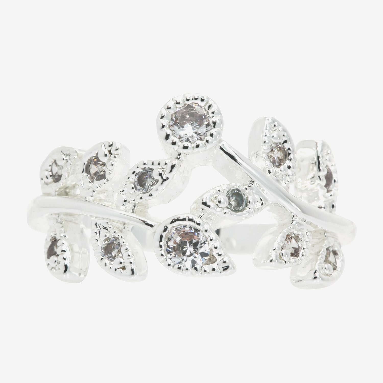 Sparkle Allure Floral Womens 2MM Cubic Zirconia Pure Silver Over Brass Bypass  Band