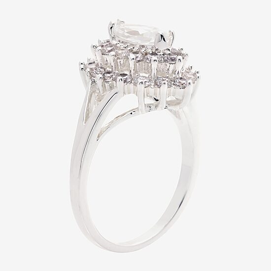 Sparkle Allure Starburst Womens Cubic Zirconia Pure Silver Over Brass Halo Cocktail Ring