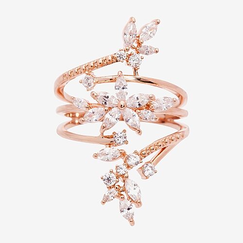 Sparkle Allure Wrap Womens Cubic Zirconia 18K Rose Gold Over Brass Flower Bypass Cocktail Ring, 9