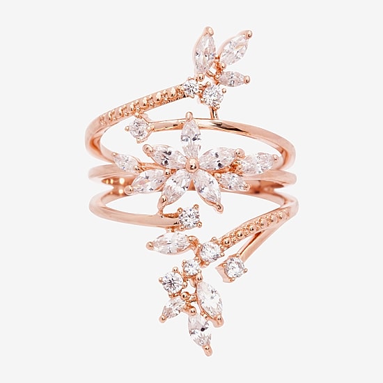 Sparkle Allure Wrap Womens Cubic Zirconia 18K Rose Gold Over Brass Flower Bypass  Cocktail Ring
