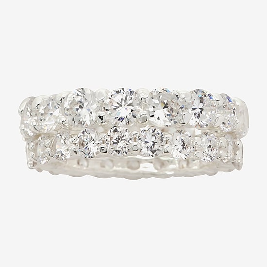 Sparkle Allure Stackable Womens Cubic Zirconia Pure Silver Over Brass Eternity Bridal Set
