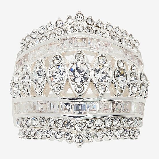 Sparkle Allure Multi Row Dome Womens Cubic Zirconia Pure Silver Over Brass Cocktail Ring