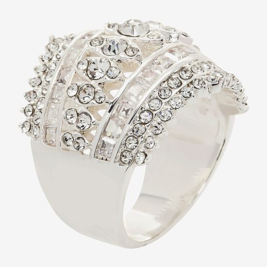 Sparkle Allure Multi Row Dome Womens Cubic Zirconia Pure Silver Over Brass Cocktail Ring