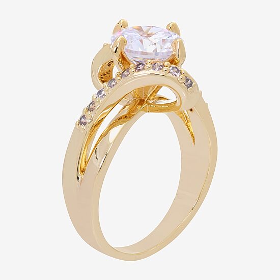 Sparkle Allure Womens Cubic Zirconia 14K Gold Over Brass Round Bypass  Engagement Ring